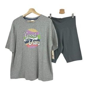 T-Shirt Shorts Lounge Set Women's PJ's New gray pajamas good vibes